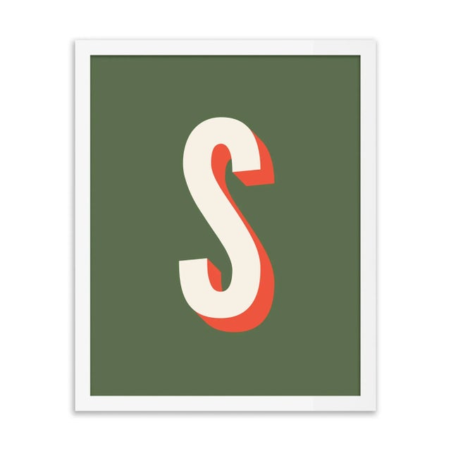 Alphabet Series in Olive, Letter S by Pencil & Paper in White Frame, XS Art Print For Sale