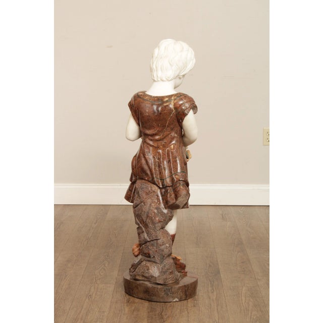 Mid 20th Century Figural Girl with Flowers Carved Marble Life-Size Statue For Sale - Image 10 of 13