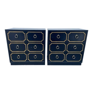 1970s Pair of Dorothy Draper Styled Espana Black and Gold Chests For Sale