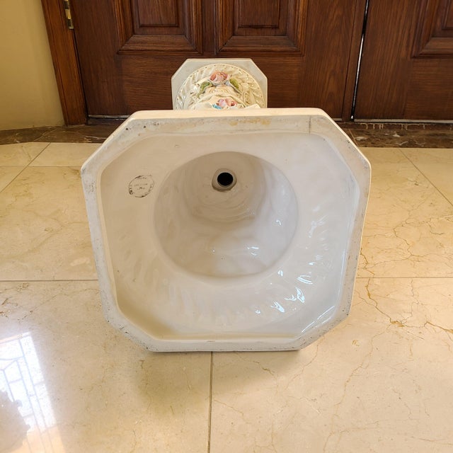 Vintage Italian Capodimonte Hand-Painted Porcelain Pedestal / Plant Stand For Sale - Image 10 of 12