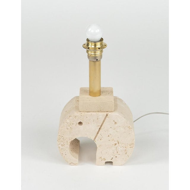 White Mid-Century Modern Elephant Table Lamps in Travertine and Brass, 1970s, Set of 2 For Sale - Image 8 of 17
