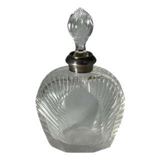 Sterling Silver Cut Crystal Perfume Bottle: Acorn Stopper, Ribbed Design For Sale