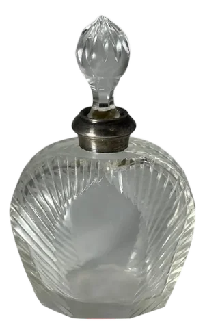 Sterling Silver Cut Crystal Perfume Bottle: Acorn Stopper, Ribbed Design