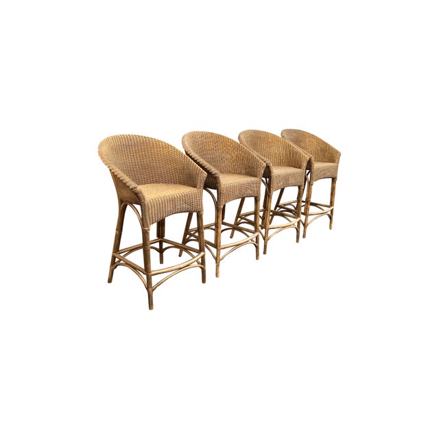 Mid 20th Century Wicker Rattan High Bar Stools Set of 4 Chairish