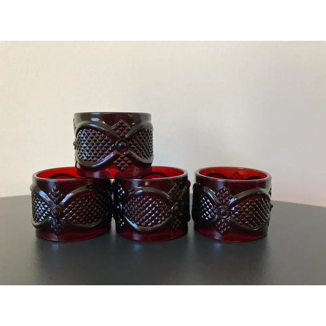 Late 20th Century Regency Ruby Red Art Glass Napkin Rings- Set of 4 For Sale - Image 5 of 12