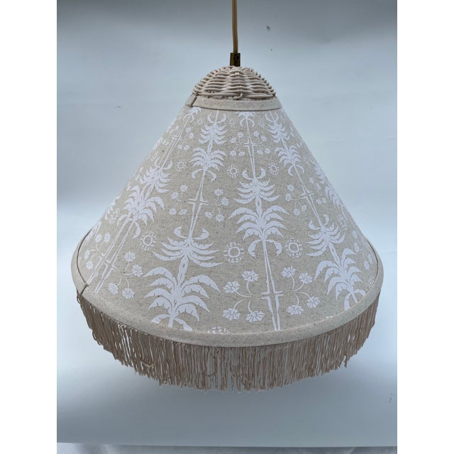 Boho Chic Fringed Hanging Wicker Pendant Light Shade For Sale - Image 3 of 9