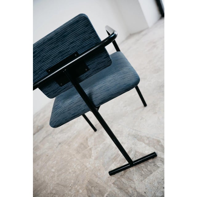 Blue Vintage Minimalist Postmodern Metal and Fabric Armchair, 1980s For Sale - Image 8 of 12