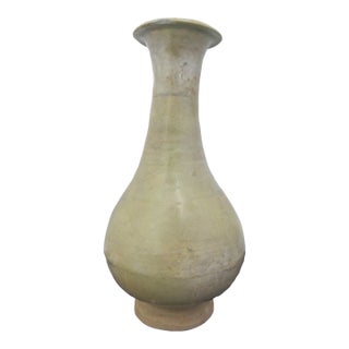 Chinese Celadon Glazed Porcelain Pottery Tapered Neck Vase For Sale