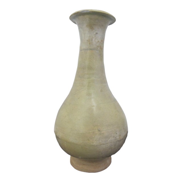 Chinese Celadon Glazed Porcelain Pottery Tapered Neck Vase For Sale