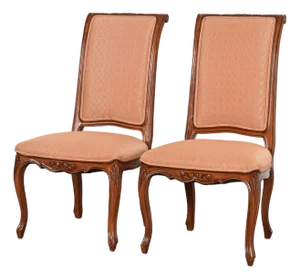Baker Furniture French Provincial Louis XV Carved Walnut Side Chairs or Dining Chairs, Pair