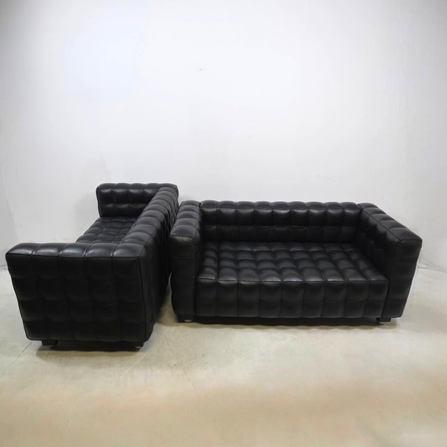 Kubus 2-Seater Sofas in Leather attributed to Josef Hoffmann for Wittmann, 1980s, Set of 2 For Sale - Image 9 of 12