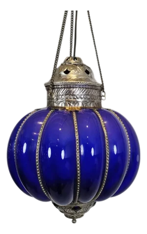Vintage Indian Blue Glass Pumpkin Pendant Light