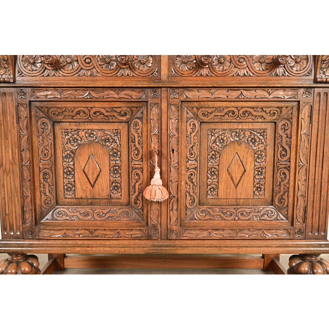 Antique English Jacobean Carved Oak Bar Cabinet, Circa 1920s For Sale - Image 11 of 18