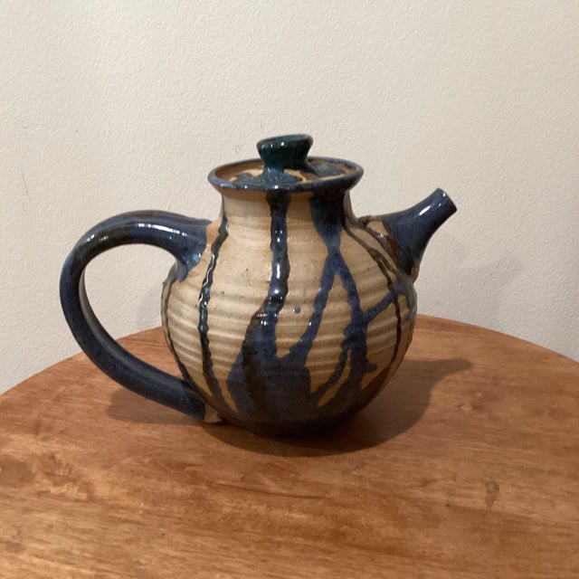 Vintage Stoneware Drizzled Glazed Studio Pottery Teapot by Allison Fisher England For Sale - Image 11 of 12