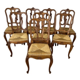 Vintage French Dining Chairs in Oak, Set of 8 For Sale
