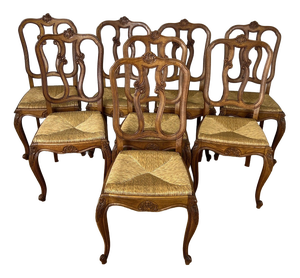 Vintage French Dining Chairs in Oak, Set of 8