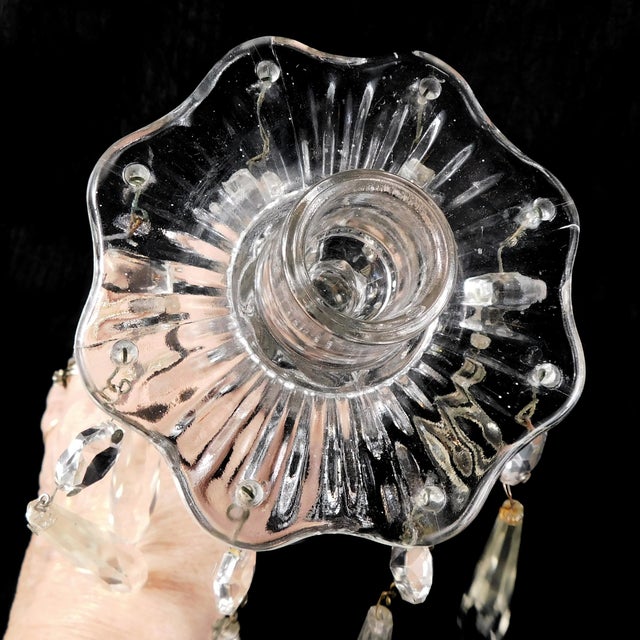 Transparent Fostoria Set of Two Lusters Candlesticks With Crystal Prisms in Colony For Sale - Image 8 of 9