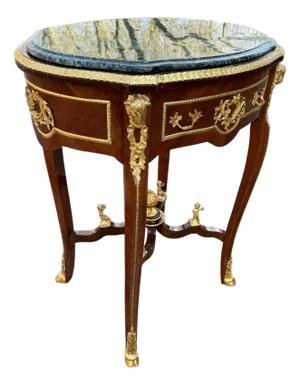 1960s French Louis XVI Mahogany Green Marble Side Center Table