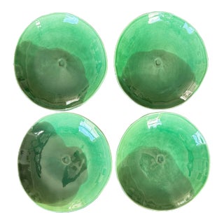 Set of Four Claire De Lavallée Handmade Emerald Green Ceramic Plates For Sale
