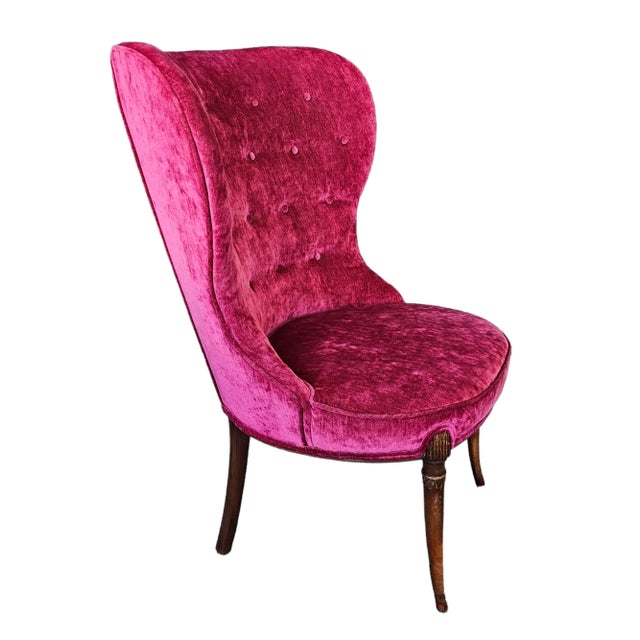 Modern Velvet Red Cherry Wing Back Chair For Sale - Image 3 of 8