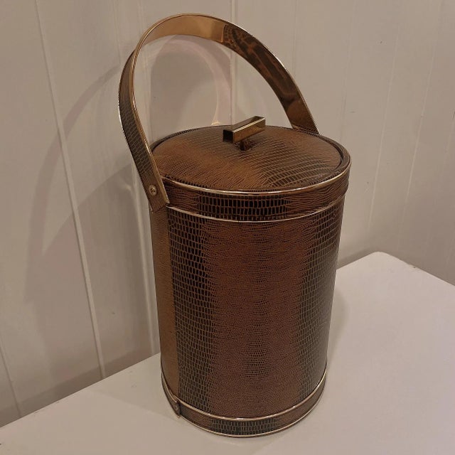 Mid-Century Modern 1950s Georges Briard Animal Skin Embossed Tall Ice Bucket For Sale - Image 3 of 11