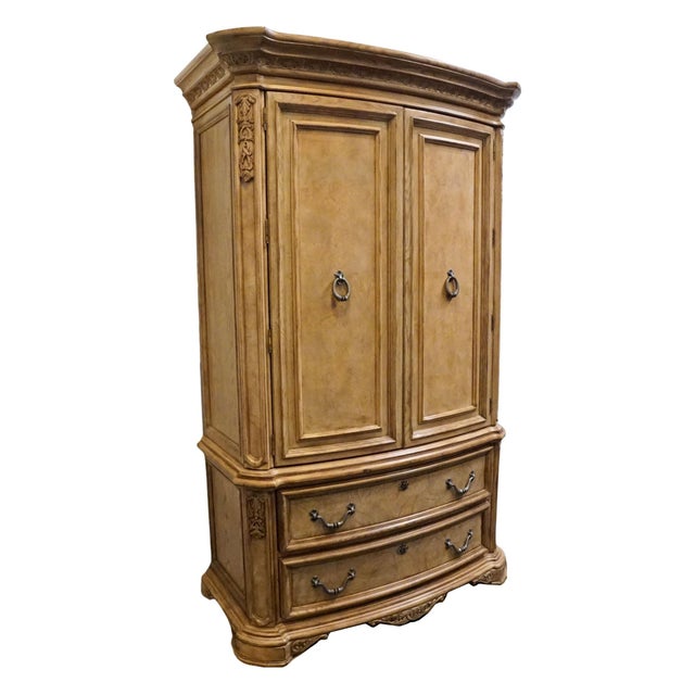 Rustic European American Drew Maple Old World Mediterranean 53" Media Cabinet Armoire 121-270 / 121-271 For Sale - Image 3 of 16