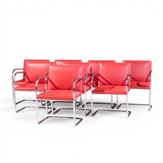 Mid-Century Modern Mies Van Der Rohe for Knoll Brno Mid Century Cantilever Chrome Dining Chairs - Set of 8 For Sale - Image 3 of 11