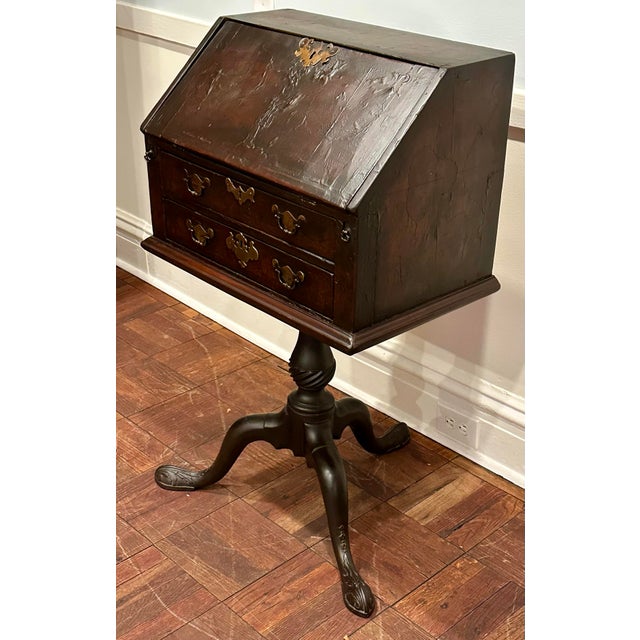 Antique Slant-Front Writing Desk on Carved Tripod Pedestal, 19th Century For Sale - Image 4 of 12