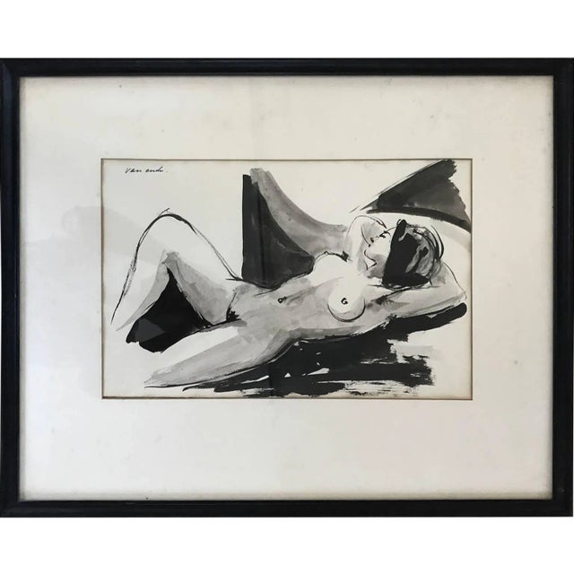 Nude Woman Ink Wash on Paper For Sale
