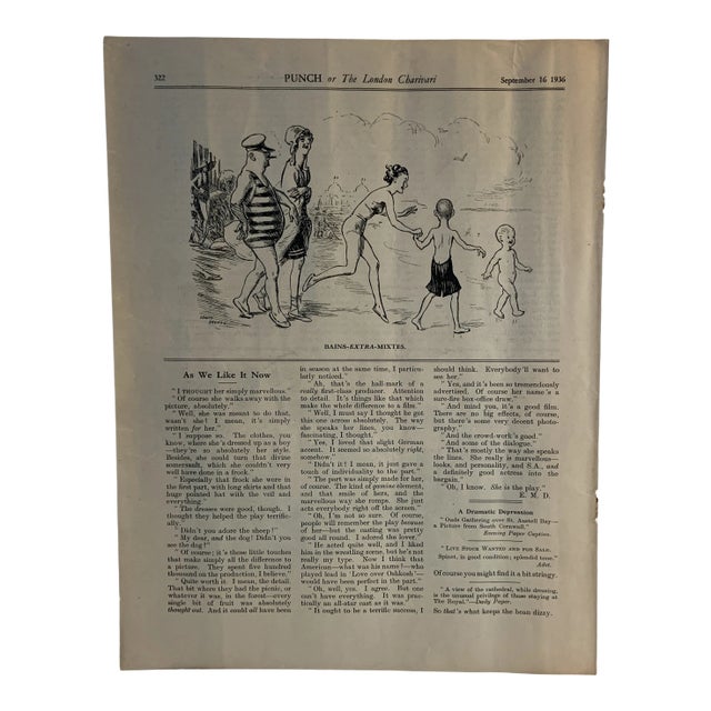1936 Punch Magazine Cartoon Lewis Baumer Print For Sale