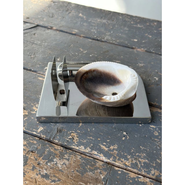 Rare Vintage Art Deco Mounted Natural Clam Shell + Chrome Cigar Tray, Circa 1930s For Sale - Image 13 of 16