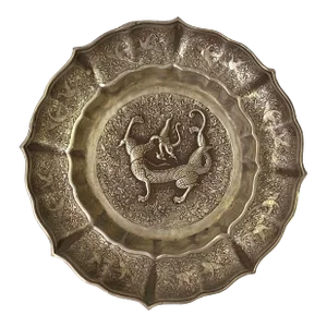 Oriental Silver Color Metal Ancient Dragon Artistic Kirin Plate Display