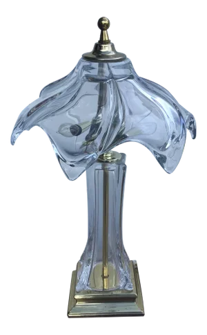 1970's Cofrac Art Verrier Hand Blown Heavy Crystal and Brass Table Lamp