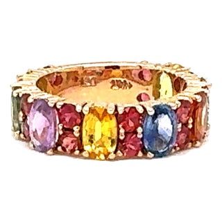 6.30 Carat Multi-Color Sapphire Rose Gold Band Ring, Size 7 For Sale