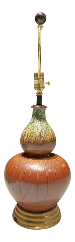 Asian Modern Reverse Painted Blown Glass Double Gourd Lamp by Frederick Cooper Thailand