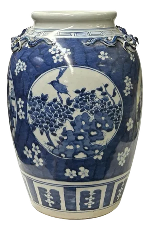 Hand Crafted Vintage Chinese Blue White Flower Birds Porcelain Vase