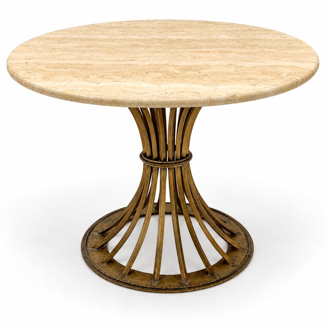 Organic Modern Kreiss Travertine & Gilt Iron Dunbar Inspired Wheat Sheaf Center Table For Sale - Image 9 of 11