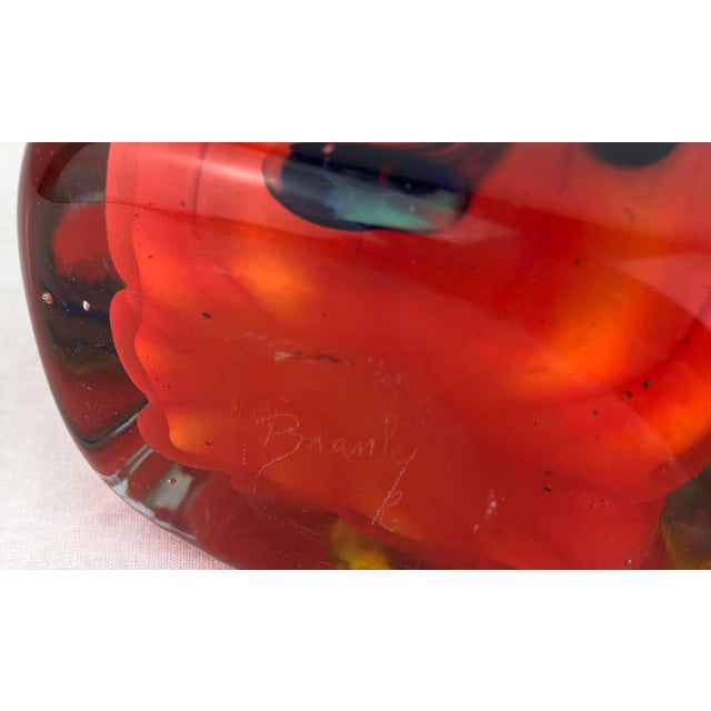 Stunning French midcentury art glass flower vase by Raymond Branly. Exquisite layered art glass, hand-crafted. A beautiful...