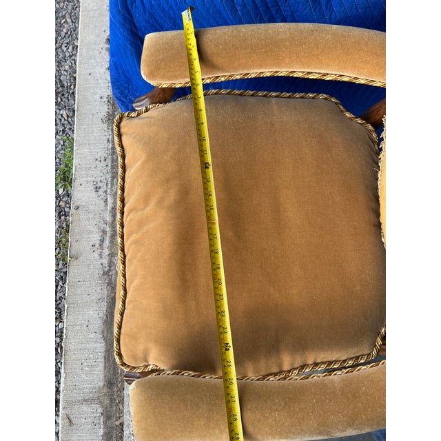 Vintage French Regence Gold Velvet Armchair With Embroidered Crest & Damask Back For Sale - Image 10 of 14