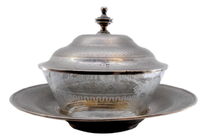 Silver and Glass Candy Box with Lid and Plate, Set of 2