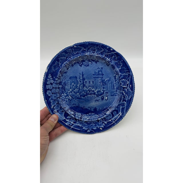 A Blue Dark Transfer Decorated Staffordshire Plate "Rue De La Port Romaine", by Enoch Woods, Circa 1830's Made in the...