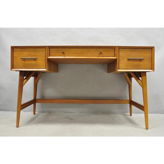 Mid-Century Modern West Elm Williams Sonoma Mid Century Modern Acacia Teak Style Writing Desk (B) For Sale - Image 3 of 16