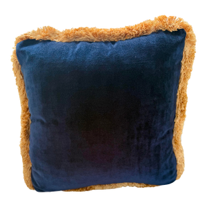 Navy Velvet Throw Pillow With Gold Fringe - 20x20