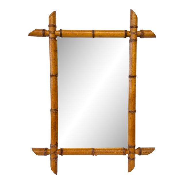1930s French Faux Bamboo Mirror 17" X 23" For Sale
