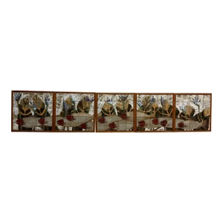 Large Ceramic Tile Wall Mural, Signed & Dated 1985 - Set of 5 Panels For Sale