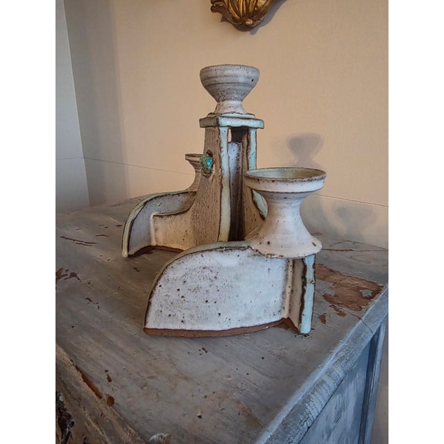 Mid Century Stoneware and Turquoise Candelabra For Sale In San Antonio - Image 6 of 13
