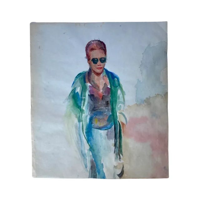 Paper Vintage Expressionist Figurative Watercolor Painting of a Stylish Woman, Circa 1980’s For Sale - Image 7 of 7