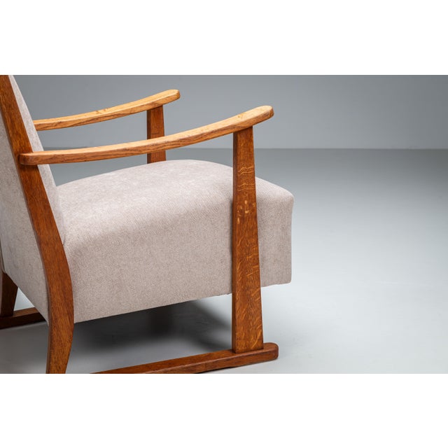 Oak Armchair with Curved Armrests, 1940s For Sale - Image 13 of 17