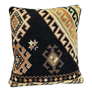Black/Gold Woven Kilim Pillow For Sale