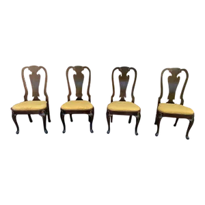 Henredon Burled Walnut Dining Chairs Folio Four Queen Anne Style Vintage 1960's.